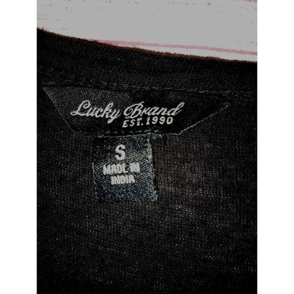 Lucky Brand Lucky T- Shirt Top Size Small  Geometric Embroidered 3/4 Sleeve - Picture 2 of 4